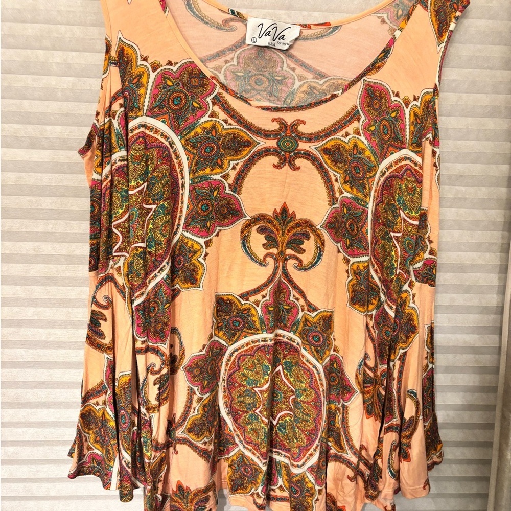 VaVa Elegant Bohemian Paisley Cold Shoulder Blouse women’s size large - Picture 2 of 4